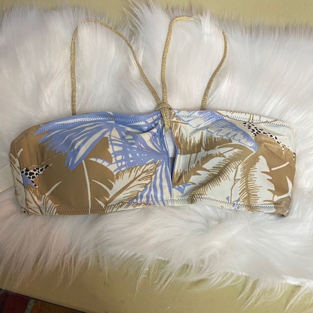 Aerie keyhole bandeau bikini top tropical glitter gold strap size small